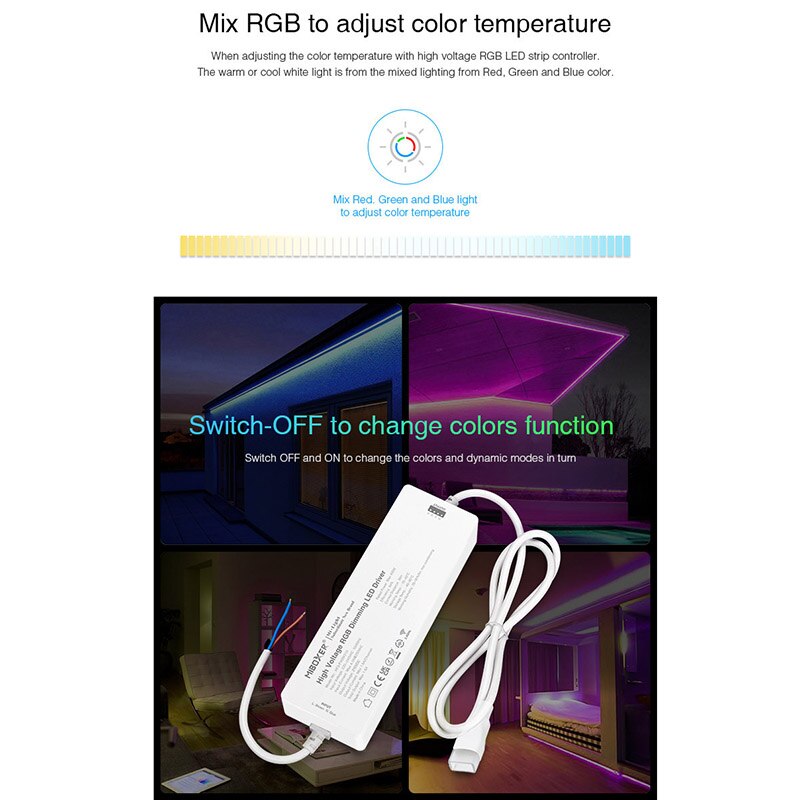 Miboxer 단일 색상 듀얼 화이트 RGB 고전압 디밍 LED 전원 공급 장치 드라이버, 2.4G 원격 스마트폰 앱 제어, 220V 400W
